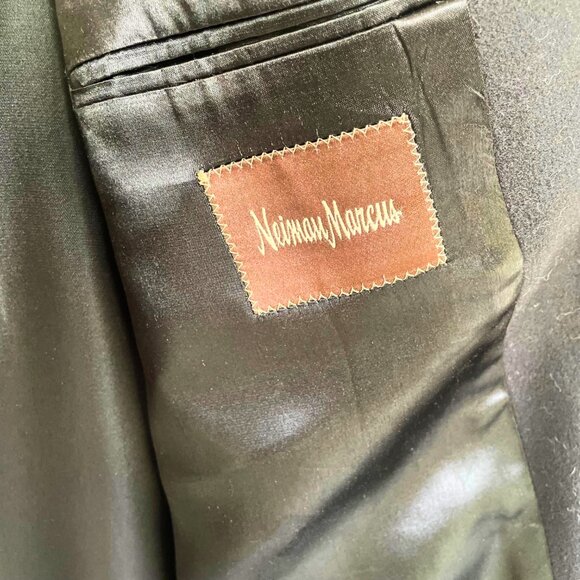 Neiman Marcus Black 100% Wool Trench Peacoat Overcoat Size 44L - Picture 6 of 11